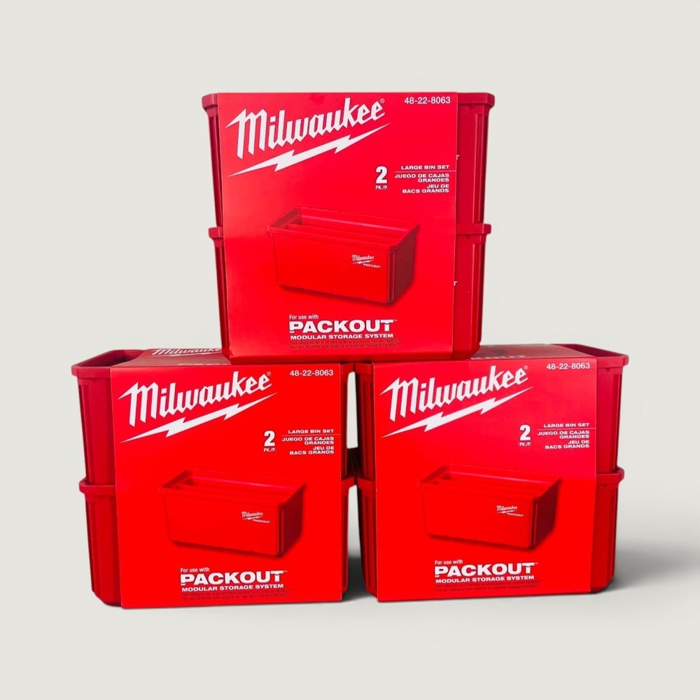 Milwaukee 48-22-8063 PACKOUT Large Bin Set 2-Pack Red Storage Organizer Bins